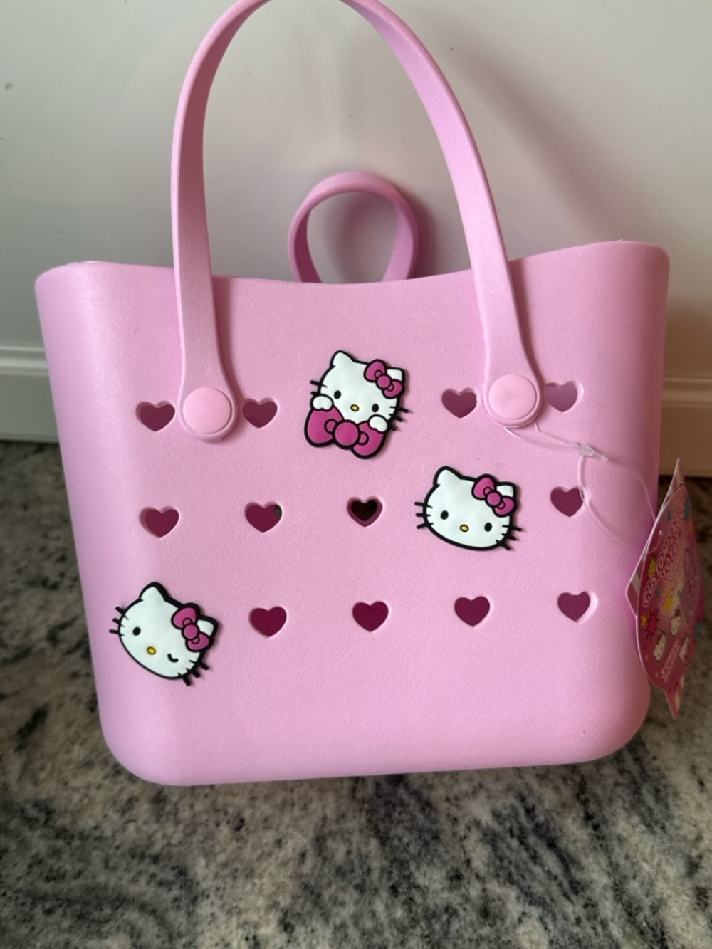 Hello Kitty Pink Tote Bag Sanrio Heart Cutout Charm Bag Cute Kawaii NWT